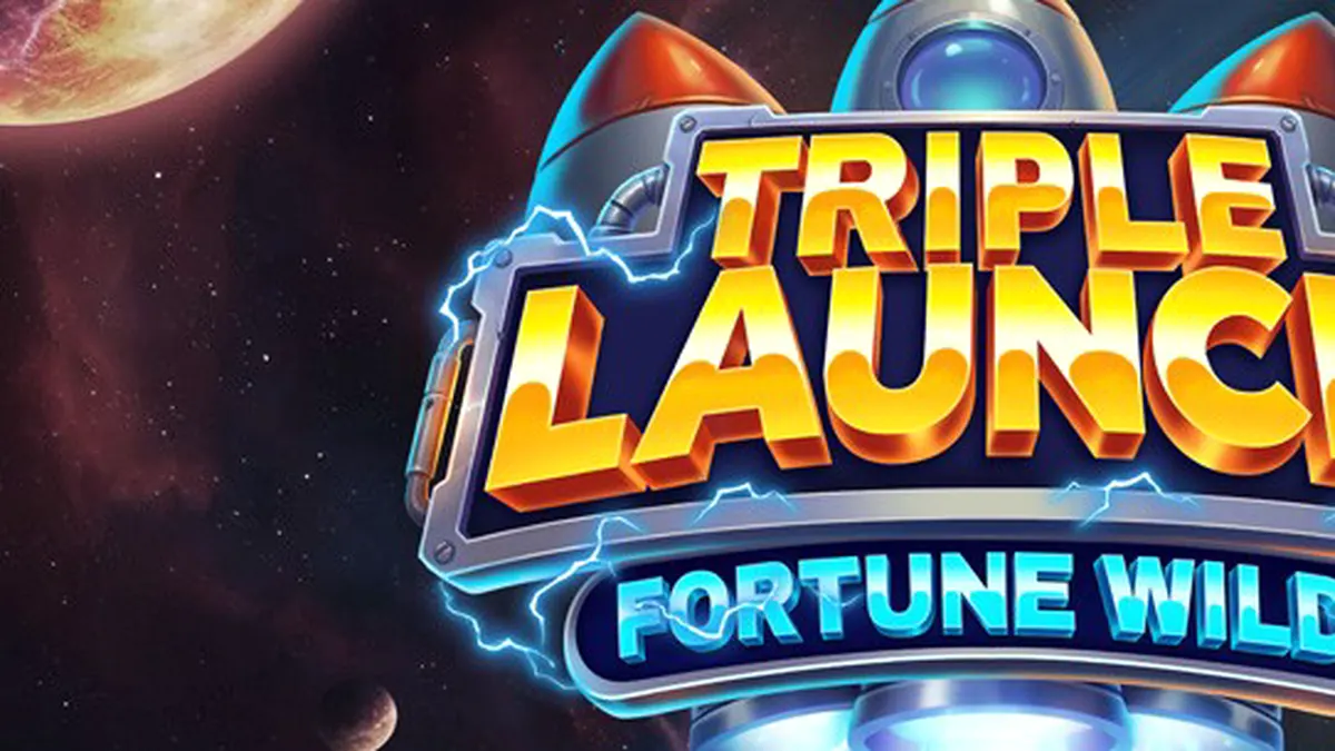 Interface do jogo Triple Launch Fortune Wild exibindo os rolos e recursos de combustível em um smartphone.